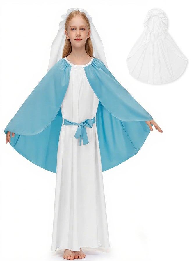 BesserBay Kids Classic Saint Jess Mama Nativity Virgni White Outfit for Girls with Blue Cape 5-6 Years - Image 1